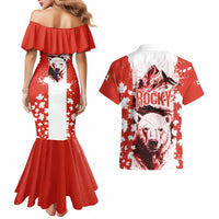 Canada Bear Couples Matching Mermaid Dress and Hawaiian Shirt with Maple Leaf and Rocky Mountain Design