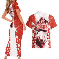 Canada Bear Couples Matching Short Sleeve Bodycon Dress and Hawaiian Shirt with Maple Leaf and Rocky Mountain Design