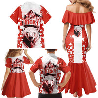 Canada Bear Family Matching Mermaid Dress and Hawaiian Shirt with Maple Leaf and Rocky Mountain Design