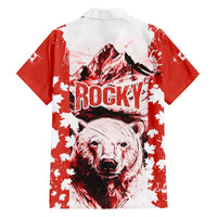 Canada Bear Family Matching Off The Shoulder Long Sleeve Dress and Hawaiian Shirt with Maple Leaf and Rocky Mountain Design