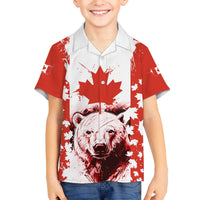 Canada Bear Family Matching Off The Shoulder Long Sleeve Dress and Hawaiian Shirt with Maple Leaf and Rocky Mountain Design