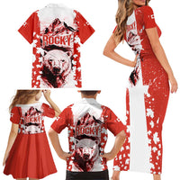 Canada Bear Family Matching Short Sleeve Bodycon Dress and Hawaiian Shirt with Maple Leaf and Rocky Mountain Design