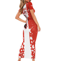 Canada Bear Family Matching Short Sleeve Bodycon Dress and Hawaiian Shirt with Maple Leaf and Rocky Mountain Design