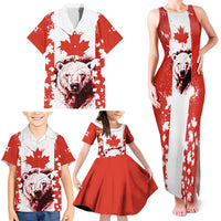 Canada Bear Family Matching Tank Maxi Dress and Hawaiian Shirt with Maple Leaf and Rocky Mountain Design