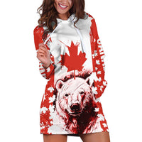 Canada Bear Hoodie Dress with Maple Leaf and Rocky Mountain Design
