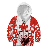 Canada Bear Kid Hoodie with Maple Leaf and Rocky Mountain Design