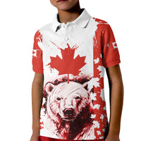Canada Bear Kid Polo Shirt with Maple Leaf and Rocky Mountain Design
