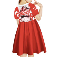 Canada Bear Kid Short Sleeve Dress with Maple Leaf and Rocky Mountain Design