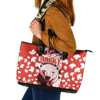 Canada Bear Leather Tote Bag with Maple Leaf and Rocky Mountain Design