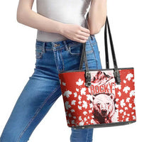 Canada Bear Leather Tote Bag with Maple Leaf and Rocky Mountain Design