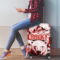 Canada Bear Luggage Cover with Maple Leaf and Rocky Mountain Design