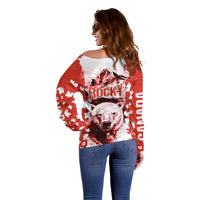 Canada Bear Off Shoulder Sweater with Maple Leaf and Rocky Mountain Design