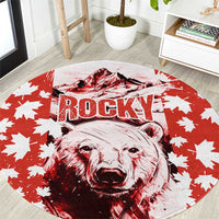 Canada Bear Round Carpet with Maple Leaf and Rocky Mountain Design