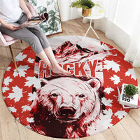 Canada Bear Round Carpet with Maple Leaf and Rocky Mountain Design