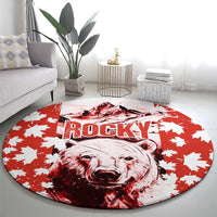 Canada Bear Round Carpet with Maple Leaf and Rocky Mountain Design