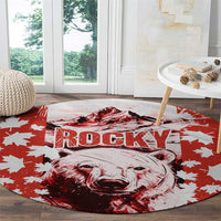 Canada Bear Round Carpet with Maple Leaf and Rocky Mountain Design