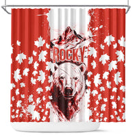 Canada Bear Shower Curtain with Maple Leaf and Rocky Mountain Design