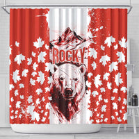 Canada Bear Shower Curtain with Maple Leaf and Rocky Mountain Design