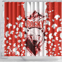 Canada Bear Shower Curtain with Maple Leaf and Rocky Mountain Design