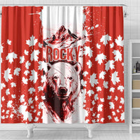 Canada Bear Shower Curtain with Maple Leaf and Rocky Mountain Design