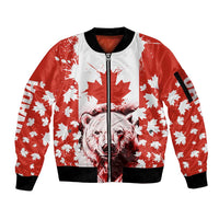 Canada Bear Sleeve Zip Bomber Jacket with Maple Leaf and Rocky Mountain Design