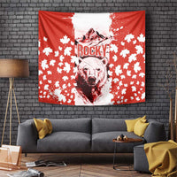 Canada Bear Tapestry with Maple Leaf and Rocky Mountain Design