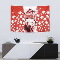 Canada Bear Tapestry with Maple Leaf and Rocky Mountain Design