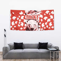 Canada Bear Tapestry with Maple Leaf and Rocky Mountain Design
