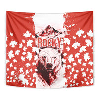 Canada Bear Tapestry with Maple Leaf and Rocky Mountain Design