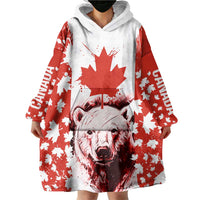 Canada Bear Wearable Blanket Hoodie with Maple Leaf and Rocky Mountain Design