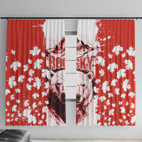 Canada Bear Window Curtain with Maple Leaf and Rocky Mountain Design