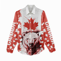 Canada Bear Women Casual Shirt with Maple Leaf and Rocky Mountain Design