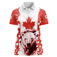 Canada Bear Women Polo Shirt with Maple Leaf and Rocky Mountain Design