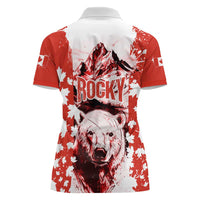 Canada Bear Women Polo Shirt with Maple Leaf and Rocky Mountain Design