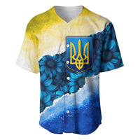 Trident Emblem Ukraine Baseball Jersey with Blue Sunflowers and Flag Colors Design