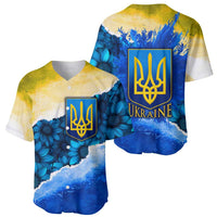 Trident Emblem Ukraine Baseball Jersey with Blue Sunflowers and Flag Colors Design