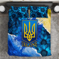 Trident Emblem Ukraine Bedding Set with Blue Sunflowers and Flag Colors Design