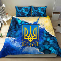 Trident Emblem Ukraine Bedding Set with Blue Sunflowers and Flag Colors Design