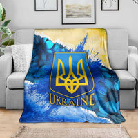 Trident Emblem Ukraine Blanket with Blue Sunflowers and Flag Colors Design