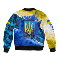 Trident Emblem Ukraine Bomber Jacket with Blue Sunflowers and Flag Colors Design