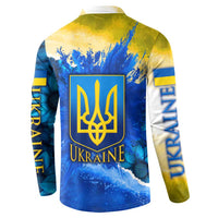 Trident Emblem Ukraine Button Sweatshirt with Blue Sunflowers and Flag Colors Design