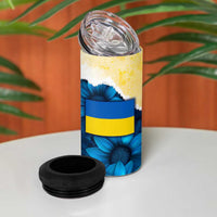 Trident Emblem Ukraine 4 in 1 Can Cooler Tumbler with Blue Sunflowers and Flag Colors Design