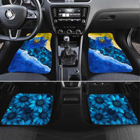 Trident Emblem Ukraine Car Mats with Blue Sunflowers and Flag Colors Design