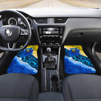 Trident Emblem Ukraine Car Mats with Blue Sunflowers and Flag Colors Design