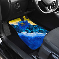 Trident Emblem Ukraine Car Mats with Blue Sunflowers and Flag Colors Design
