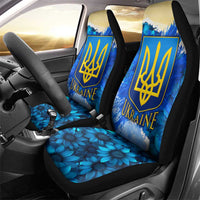 Trident Emblem Ukraine Car Seat Cover with Blue Sunflowers and Flag Colors Design