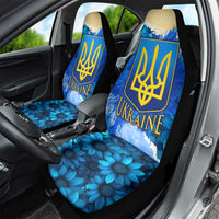 Trident Emblem Ukraine Car Seat Cover with Blue Sunflowers and Flag Colors Design