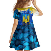 Trident Emblem Ukraine Family Matching Long Sleeve Bodycon Dress and Hawaiian Shirt with Blue Sunflowers and Flag Colors Design