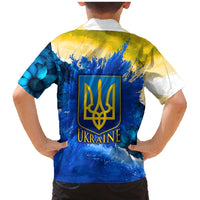 Trident Emblem Ukraine Family Matching Mermaid Dress and Hawaiian Shirt with Blue Sunflowers and Flag Colors Design
