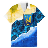 Trident Emblem Ukraine Family Matching Mermaid Dress and Hawaiian Shirt with Blue Sunflowers and Flag Colors Design
